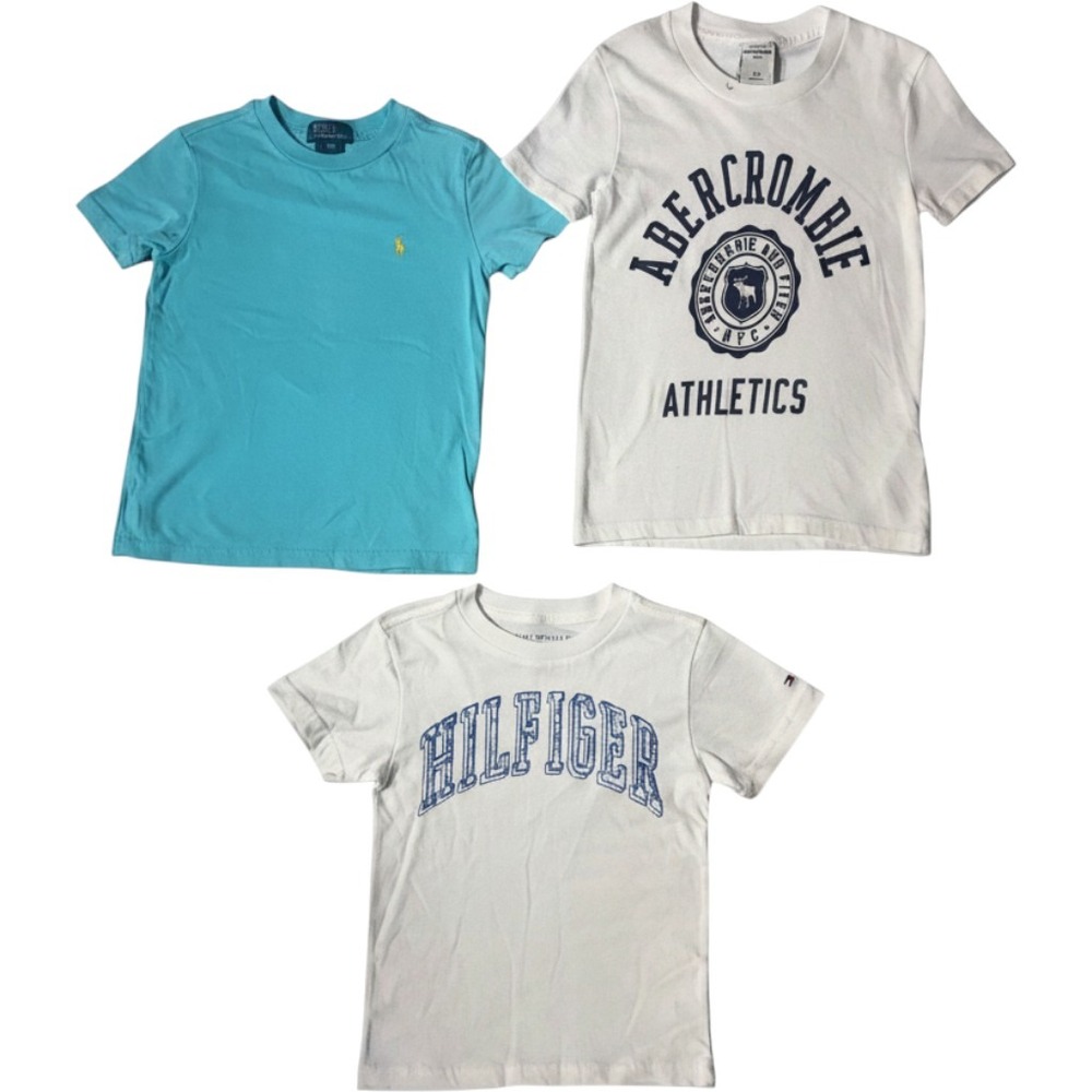 Polo Abercrombie Hilfiger T-Shirt Bundle Kids 3/4T Blue White Graphic Tee Preppy